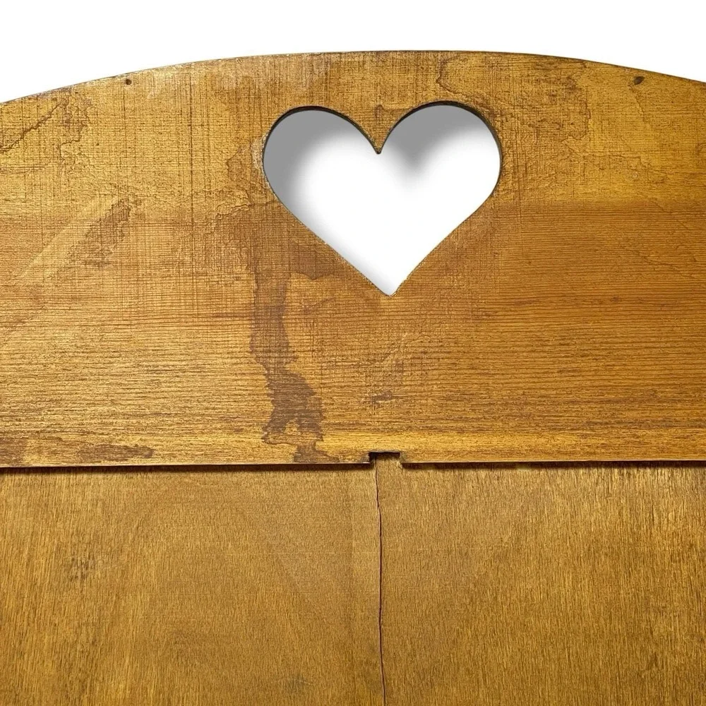 Vintage Solid Wood Heart Cutout Wall Shelf 3 Pegs Handmade Rustic Farm Cottage